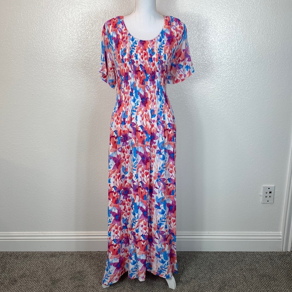 National Floral Printed Maxi Dress, Long, With Pockets, Women’s Medium